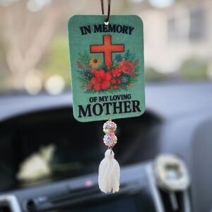 Memorial Car Hanging Ornament with Cross and Flowers